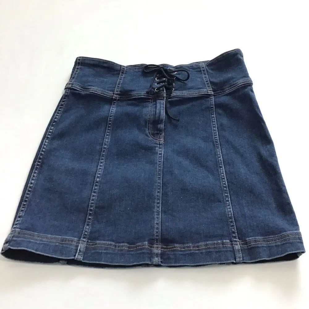 Free People Denim Min Skirt Blue Modern Femme Jean Denim Mini Skirt